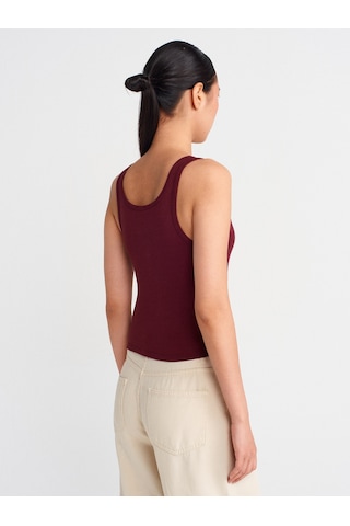 Dilvin 21158 Düğmeli Askılı Top-bordo Bordo