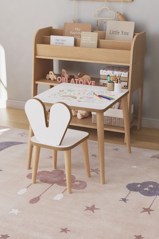 Çocuk Oyun Aktivite Masası 45x45 Cm - Kağıt Rulo Set - Montessori Sandalye Çalışma Masası Çok Renkli