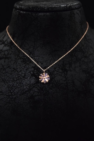 925 Ayar Gümüş Rose Kaplama Lacivert Zirkon Taşlı Dönen Güneş Kolye