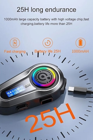 Rgb Işıklı Bluetooth Motosiklet Kask Kulaklık İntercom Su Geçirmez Ipx6 Lcd Ekran Fm Radyolu