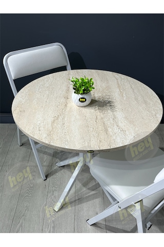 Aras 2 Kişilik Yuvarlak Mutfak Yemek Masası Takımı 2+1 Traverten Kazayağı 80 Cm Traverten-kazayağı