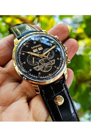 Raymond Star Serisi Gold Siyah Otomatik Erkek Kol Saati Altın