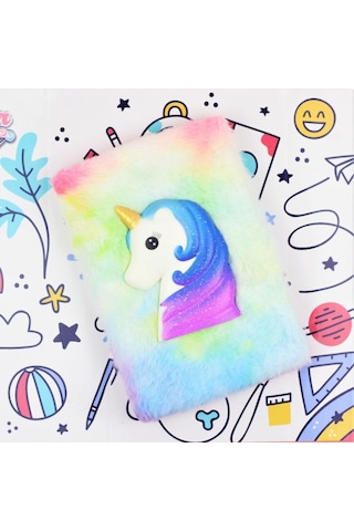 Renkli Gökkuşağı Unicorn Squishyli Peluş Defter