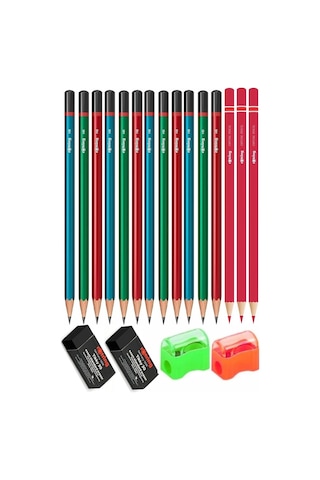 Rotring Kurşun Kalem 12 Li Kırmızı Kalem 3 Adet Siyah Silgi 2 Adet Kalemtraş 2 Adet Hb Mercanlı Siyah Kurşun Kalem Okul Çok Renkli