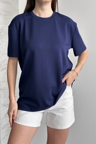 Balenbi Kadın Modal Bisiklet Yaka Basic Yarım Kollu T-shirt 1211 Lacivert