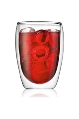 Çift Cidarlı Su Ve Meşrubat Bardağı, Borosilikat Cam Şeffaf Cam Bardak 350 Ml - 1 Adet - 12772 Açık Kırmızı