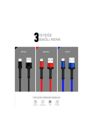 Zore LS65 Micro - Lightning - Type - C Hızlı Şarj Data Kablosu