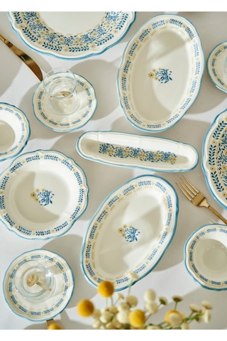 Bella Maison Liana Stoneware 26 Parça 6 Kişilik Kahvaltı Takımı Mavi Mavi