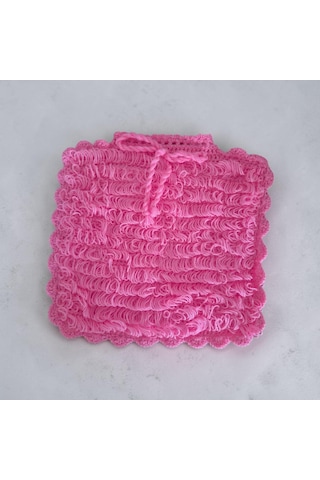 El Yapımı Pembe Orlon Püsküllü Eldiven Banyo Lifi