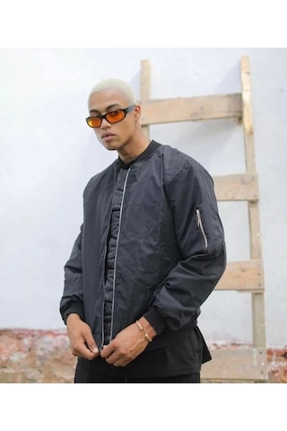 Erkek Düz Bomber Ceket - Siyah Siyah