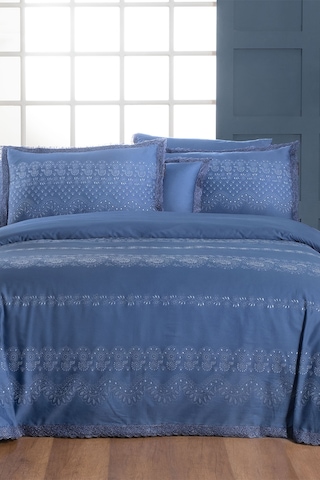 Sarev Perry Mavi Çift Kişilik %100 Pamuk Saten "300 Tc" Nevresim Takımı