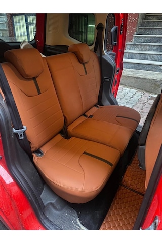 Ford Courier Kalıp Özel Dikim Komple Taba Deri Siyah Detaylı Arka Oturması Tümsekli Model