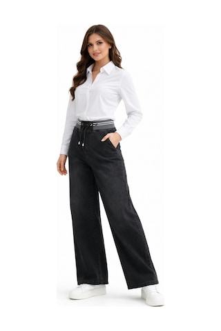Kübra Kadın Bol Jean Pantolon Beli Ribana Lastikli Bgl-st05385 Füme
