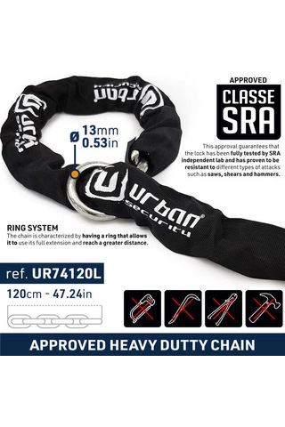 Urban Securıty Ur74-120 13.5 Mm 120cm Kement Zincir Kilit 120cm Zincir