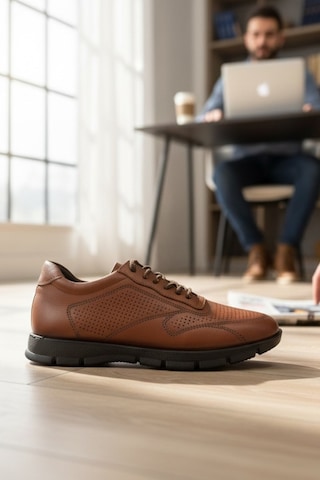 Enoch Hakiki Deri Lazer Delik Detaylı Erkek Sneaker Ortopedik Taban Taba