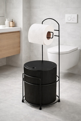 Lüx Banyo Wc Tuvalet Kağıtlığı Çöp Kovası Takım Plastik Kova 6 Litre Paslanmaz Tel Siyah