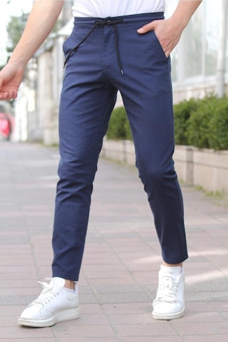 Tarz Cool Erkek Eganis Ipli Jogger Düğmeli Kumaş Pantolon Lacivert