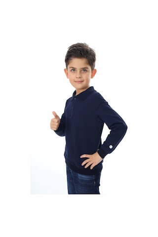Toontoy Kids Toontoy Erkek Çocuk Baskılı Polo Yaka Düğmeli Uzun Kollu Tişört Lacivert