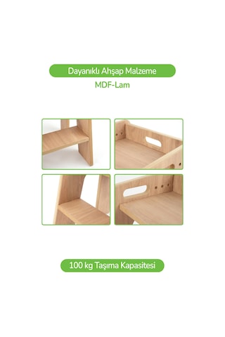 Rozitoys Çocuklar İçin Basamaklı Ahşap Tabure, Yükseltici Ahşap Rengi