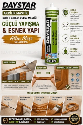 Altın Meşe Akrilik Mastik 450 Gr Boyanabilir Derz Ve Çatlak Dolgu Mastiği Ahşap Uyumlu Golden Oak Es Çok Renkli