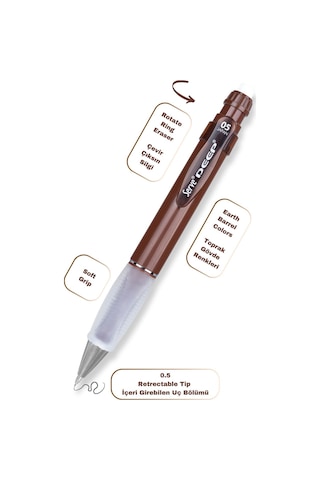 Serve Deep Versatil Kalem 05mm- Toprak Tonları - Yedekli Set Grip Ve Silgi Toprak Kahverengi Toprak Kahverengi