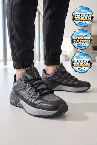 Mc Jamper Bağcıklı Kauçuk Taban Ortopedik Siyah-füme Erkek Yürüyüş Ve Spor Ayakkabı Sneaker 2427 Siyah - Füme