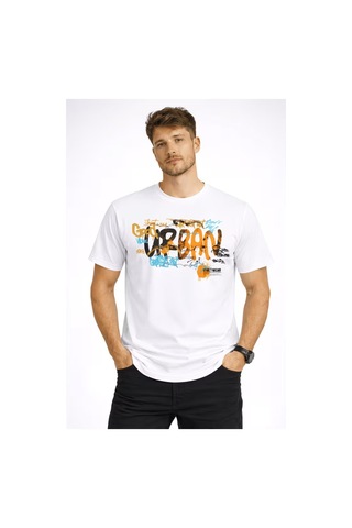Erkek Ban Baskılı Kompakt T-shirt Beyaz
