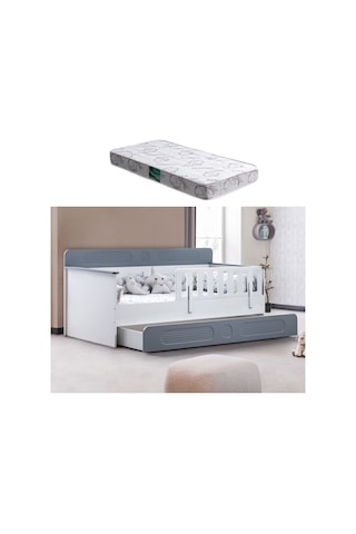 Yavrulu Karyola, Flora Yavrulu Montessori Karyola - Gri + 1 Adet Comfort Yatak
