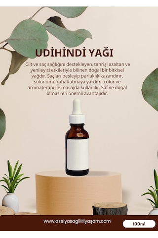 Aselya Udi Hindi Yağı 100 Ml Saf Doğal Bitkisel Bakım Yağı Cilt, Saç Ve Masaj Yağı