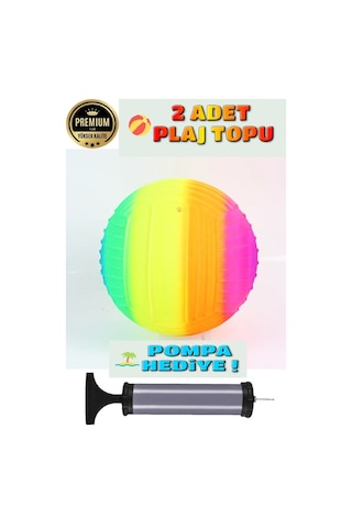 2 Adet Gökkuşağı Renkli Plaj Voleybol Topu Plastik Top + Pompa Hediyeli
