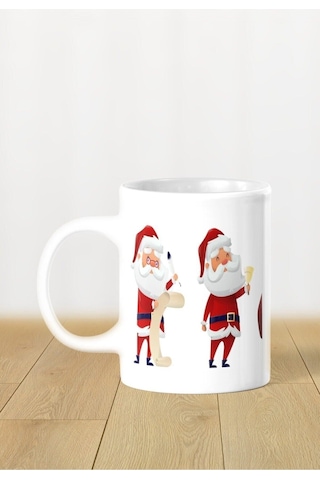 Hediyelik Yeniyıl / Yılbaşı / Noel Baba Baskılı Kupa Bardak Beyaz