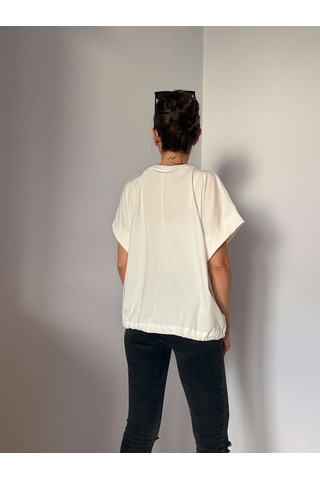 Ali Butik Beyaz Paint Girl Baskılı Alttan Büzmeli Tişört Beyaz