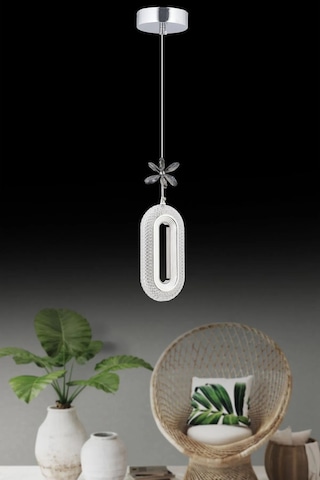 Led Alfa Tekli Gümüş 3 Renk Ledli Kristal Taşlı Modern Led Avize Krom