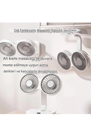 Just Cheap Store Masaüstü Dijital Ekranlı Çift Fanlı Led Işıklı Soğutucu Fan Ev Ofis Şarjlı Vantilatör