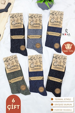 Kral Erkek 6'lı Thermal Etkili İnce Örgülü Kışlık Çorap Lambswool Gri Melanj