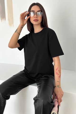 Noa & Noa Kadın %100 Pamuk Dekoratif Dikişli Basic Tişört Siyah