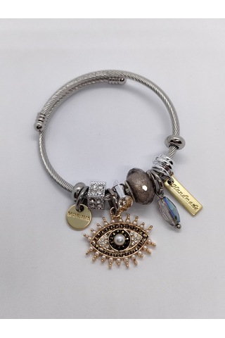 Gümüş Renk Göz Detaylı Charm Bileklik Çok Renkli