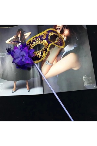 Nessiworld Lüks Taşlı Saplı Maskeli Balo Maskesi Mor Renk 35 Cm Diğer