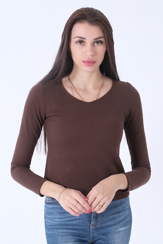 Feminist Kahve Örme V Yaka Kazak 0103012.05 001