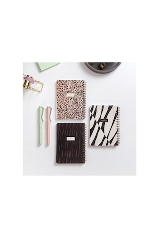 Leopar Desenli 3'lü Spiralli Defter Seti 10x14 Cm Karton Kapak Açık Gri