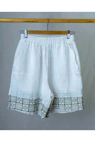 Süper Hafif %100 Pamuk 2 Katlı Müslin Şort - Tişört İkili Takım Pijama Gots Sertifikalı Haki