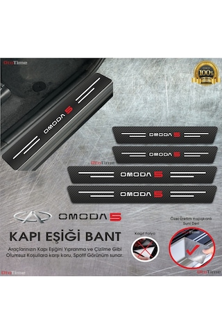 Chery Omoda 5 Logolu Karbon Kapı Eşiği Koruyucu Suni Deri 4'lü