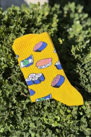 Lousocks Unisex Sushi Desenli Sarı Soket Çorap Lousocks Unisex Sushi Desenli Sarı Soket Çorap