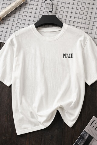 Spoyi Peace Bloom Tasarımlı %100 Pamuk Yarım Oversize Beyaz T-xlhirt