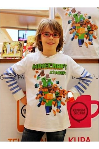 Minecraft Isminize Kişiye Isme Çocuğun Adına Özel Tişört Beyaz
