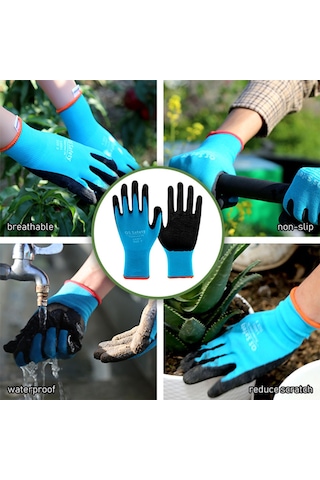 Maiyame Bahçe Çalışmaları Eldiveni Nilon Lateks Kaplama Su Geçirmez Kaymaz Dayanıklı Toplama Sıkma Kesme Korumalı Mavi S-m-l Beden