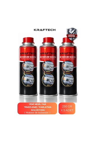 Kraftech Yeni Nesil Premium I Buharlı Araba Far Temizleme Ve Parlatma Solüsyonu I Kloroform Uyumlu 3 X 250 G