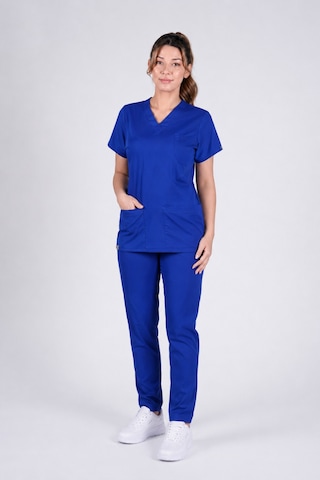 Üniforma Saks Mavi Hemşire Ve Doktor Forması Scrubs Takımı Likralı Alt Üst Üniforma Unisex Yarasa Kol Saks Mavisi