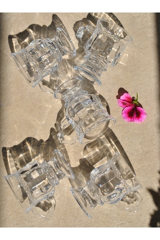 6'lı Ayaklı Cam Bardak - Kulplu Çay Kahve Bardağı 180 Ml Şeffaf