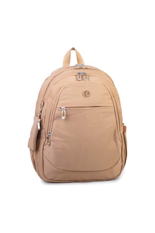 Nas Bag Unisex Büyük Boy Sırt Çantası Çok Gözlü Okul Çantası Kum Kum - Bej